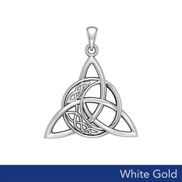 Triquetra and Celtic Crescent Moon Solid White Gold Pendant WPD5887 - Jewelry
